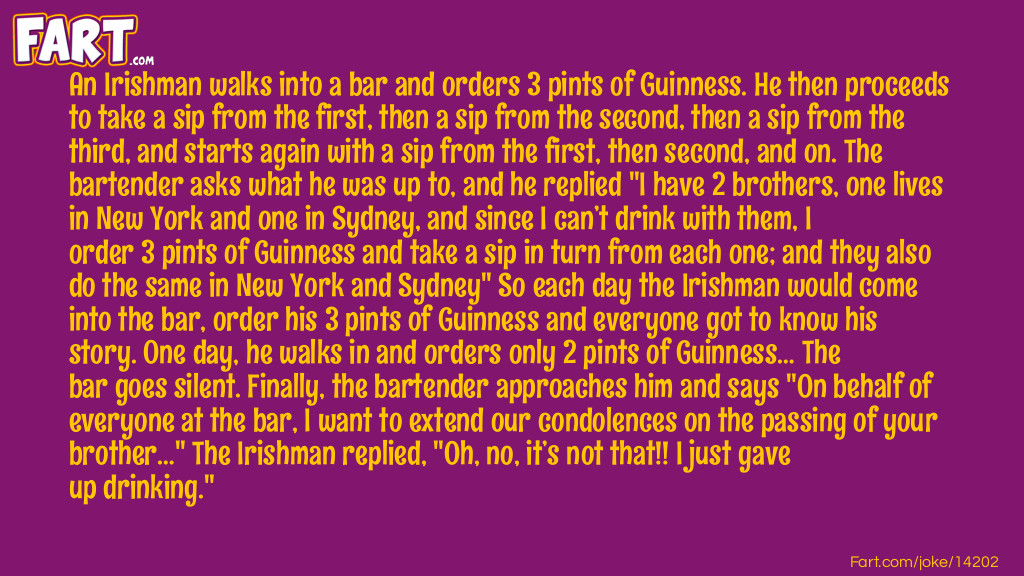 An Irishman walks into a bar joke Joke Meme.