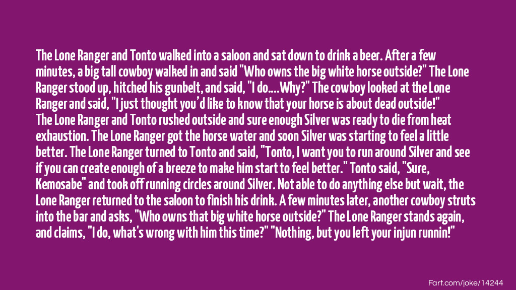The Loan Ranger and Tonto Go Into A Saloon Joke Meme.