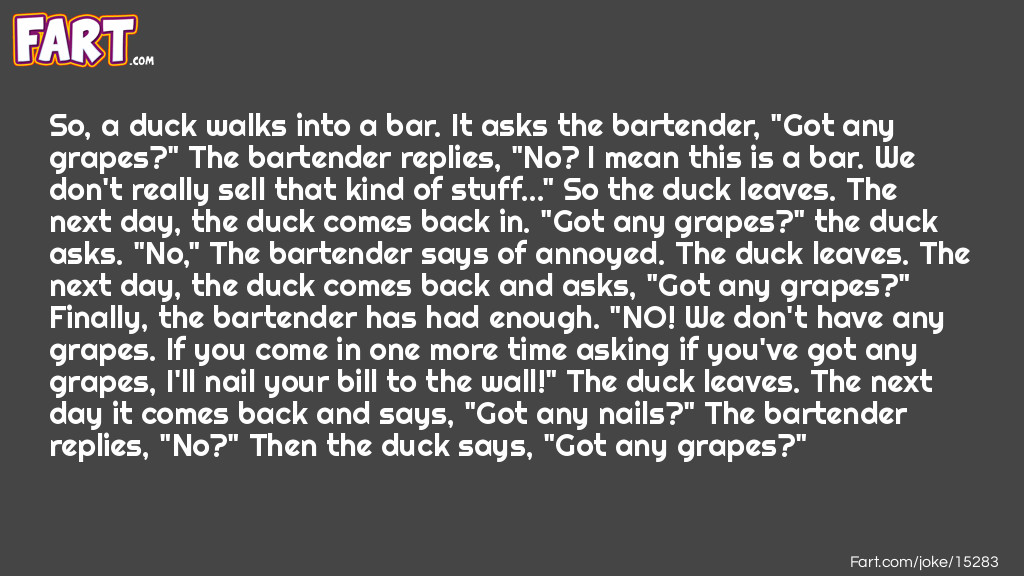 A duck walks into a bar Joke Meme.