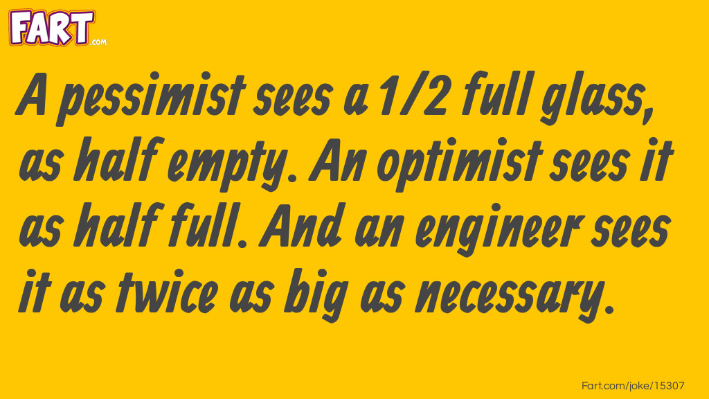 Optimist, Pessimist and Engineer. Joke Meme.