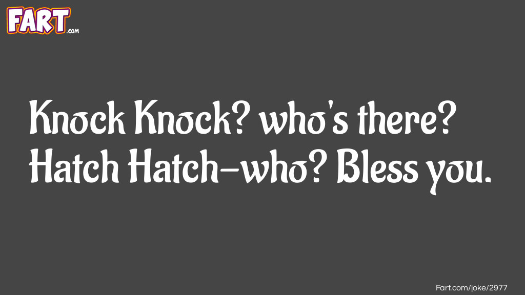 Knock Knock? who's there? Hatch Hatch-who? Bless you. Joke Meme.